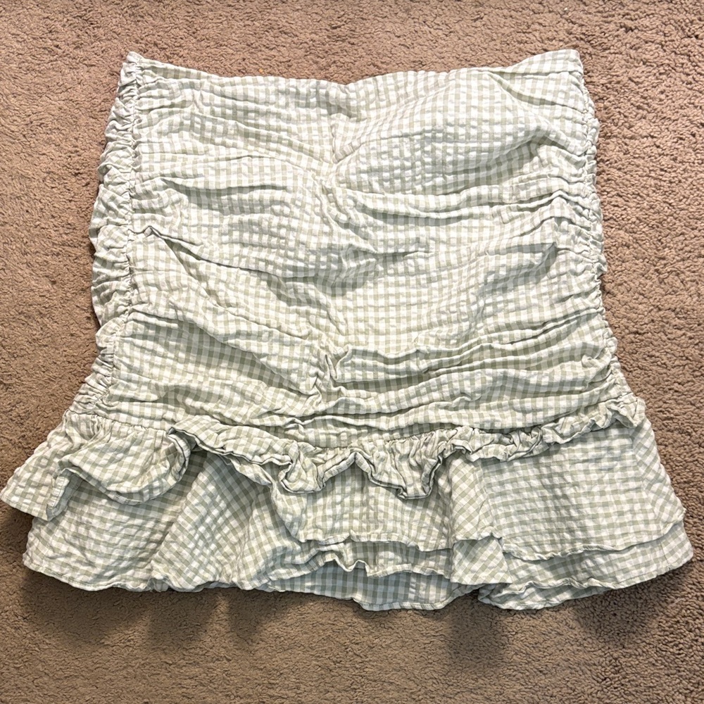 Guess Gingham High Rise Ruffle Mini Skirt